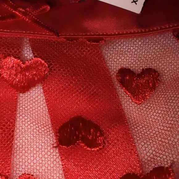 NWOT, Victoria's Secret Red Heart Embroidery Garter Skirt - Picture 3 of 7